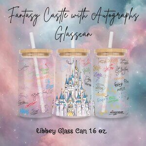 Disney's Castle with Character Autographs 16oz Frosted Glass Cup